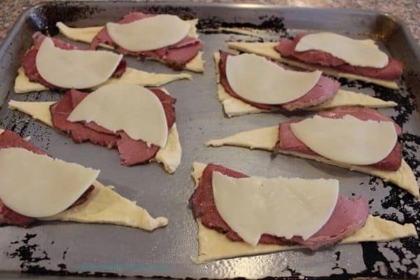 Crescent dough with meat and cheese