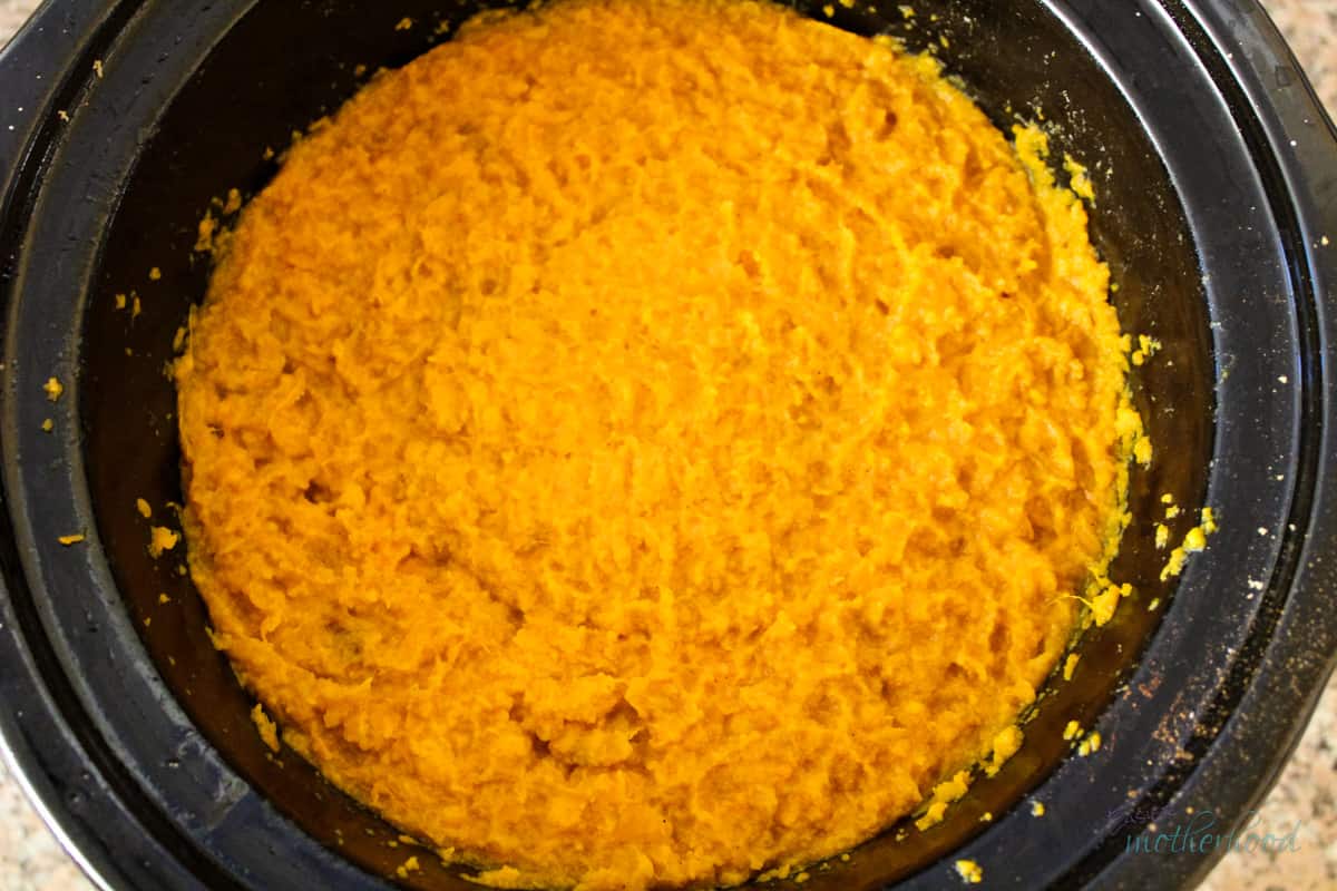 Sweet Potatoes in Crock Pot after mashing