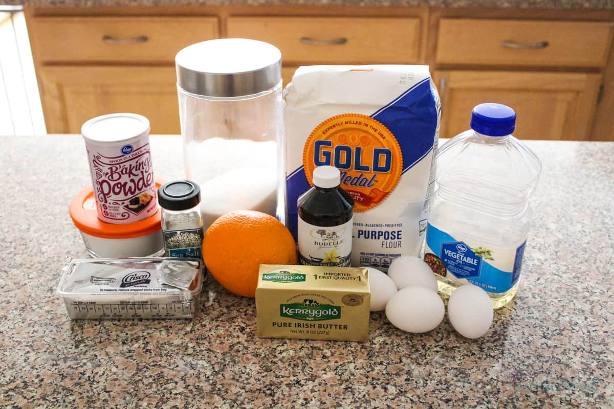 Ingredients for Koulourakia on a kitchen counter