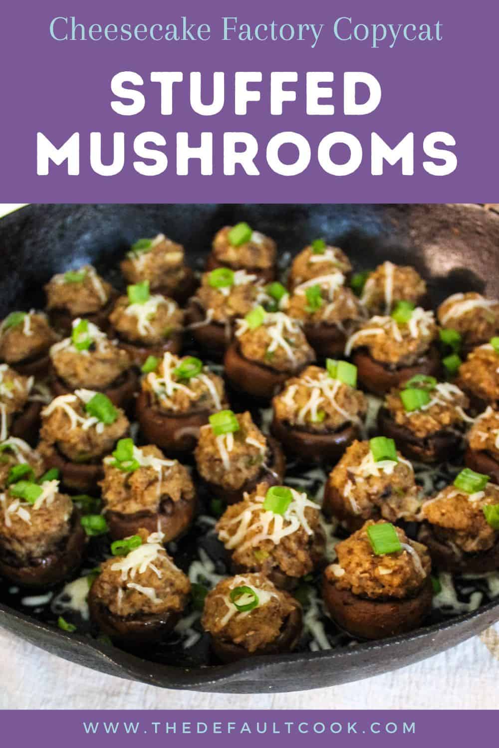 Pan of finished mushrooms with title above
