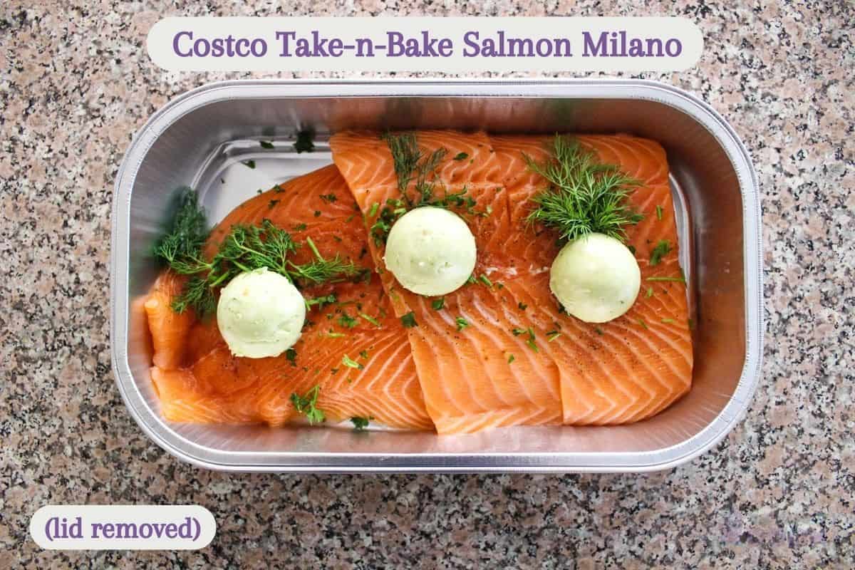 Take and bake salmon milano from Costco with lid removed.