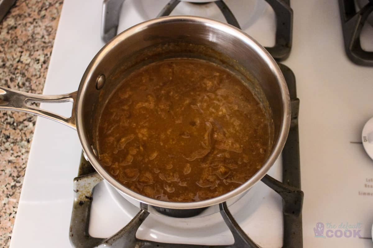 Finished soup on stovetop.