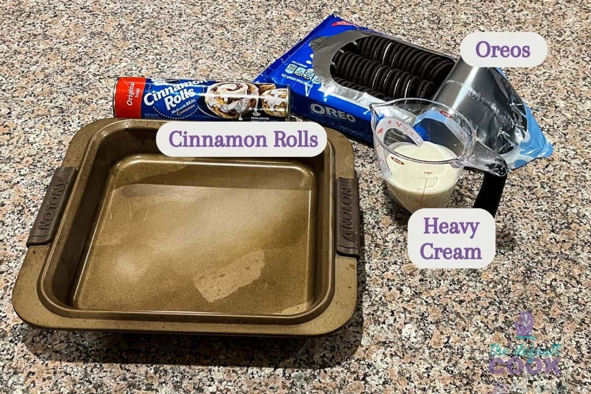 Ingredients and baking pan on a kitchen counter.