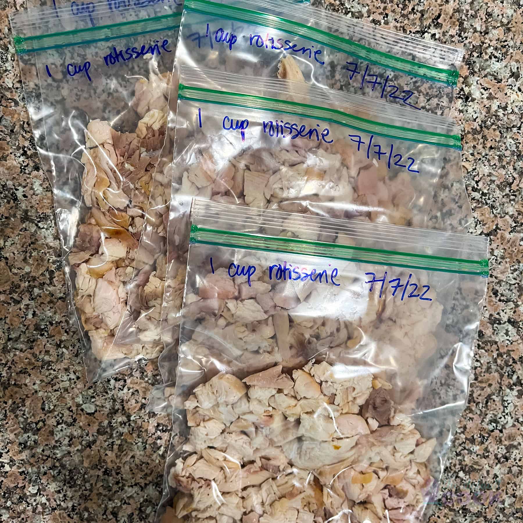 Chicken in ziptop bags with as much air removed as possible for freezing.