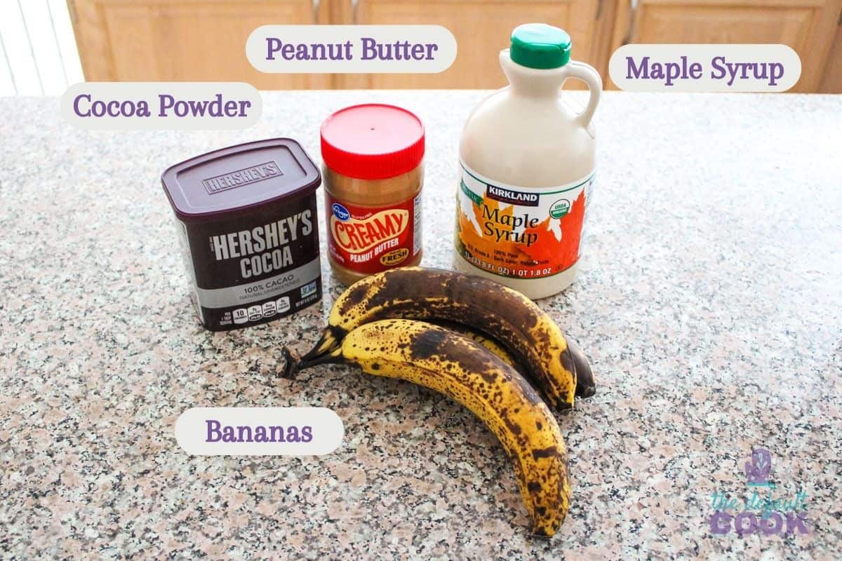 Ingredients sitting on a kitchen counter with labels added to the image.