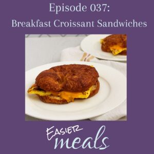 Two breakfast sandwiches on plates with episode title above and podcast name below.