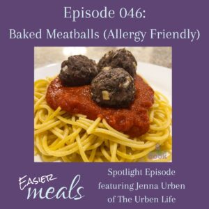 Three meatballs on a bed of sauce and spaghetti with the episode name above and podcast name below.